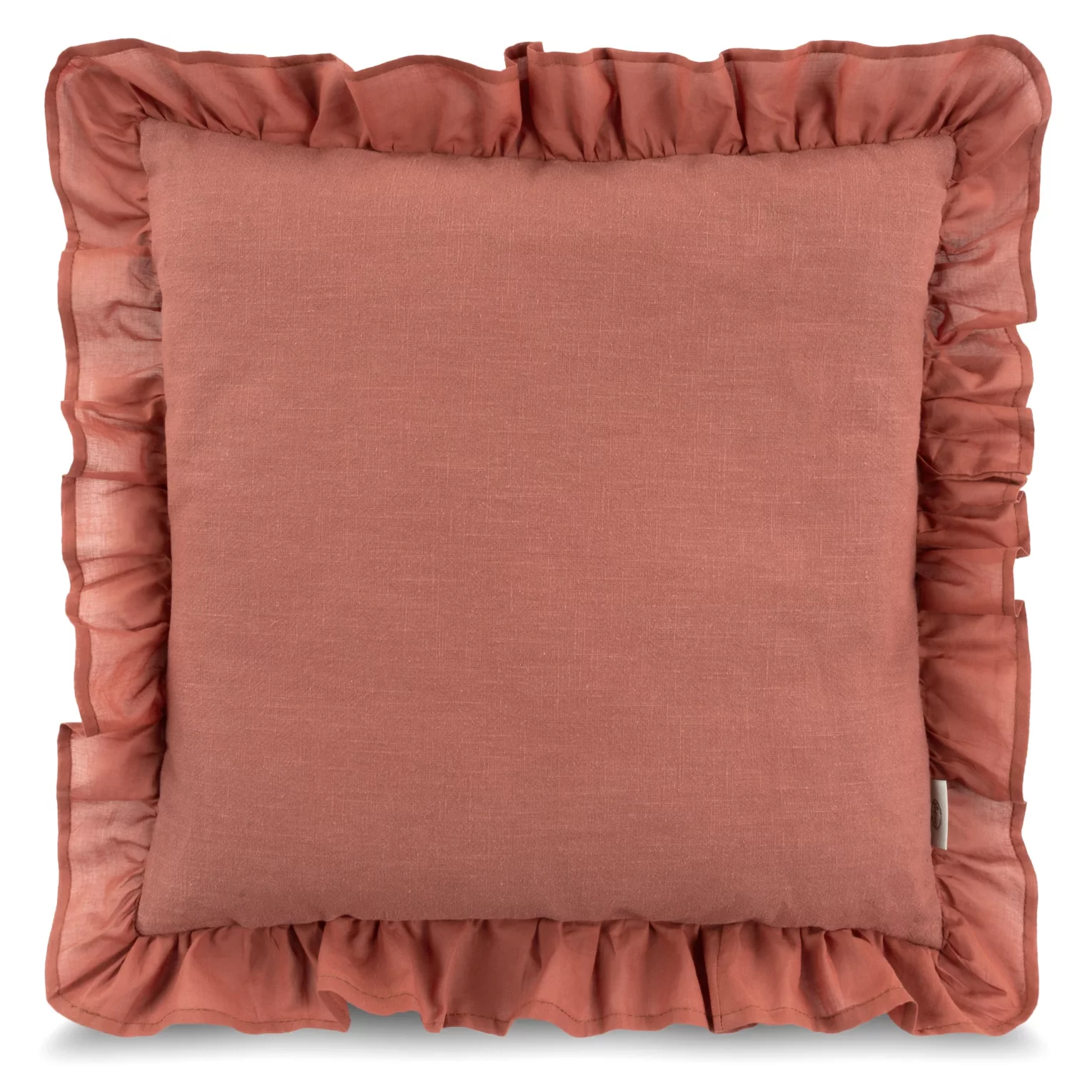 Poszewka na poduszkę 45x45 cm lniana z bawełnianą falbanką ceglasta MOROCCO Terra Collection