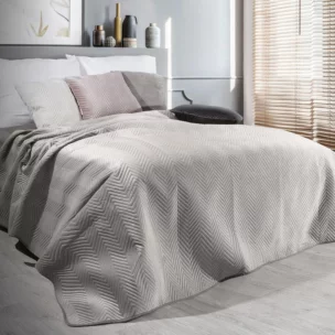 Narzuta welwetowa beżowa 170x210 cm pikowana w jodełkę metodą hot press SOFIA Eurofirany Premium