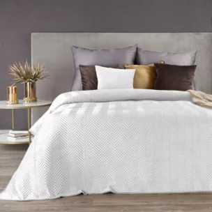 Narzuta welwetowa biała 200x220 cm pikowana w jodełkę metodą hot press SOFIA Eurofirany Premium