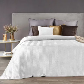 Narzuta welwetowa biała 220x240 cm pikowana w jodełkę metodą hot press SOFIA Eurofirany Premium
