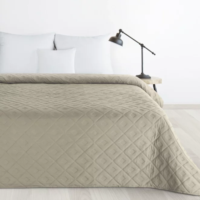 Narzuta ciemnobeżowa 170x210 cm z geometrycznym wzorem wykonana techniką hot press ALARA 6 Design 91