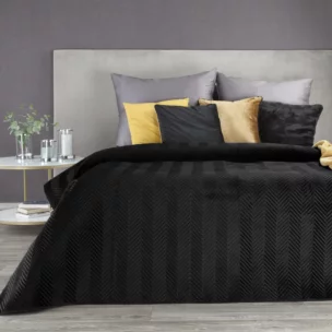 Narzuta welwetowa czarna 220x240 cm pikowana w jodełkę metodą hot press SOFIA Eurofirany Premium