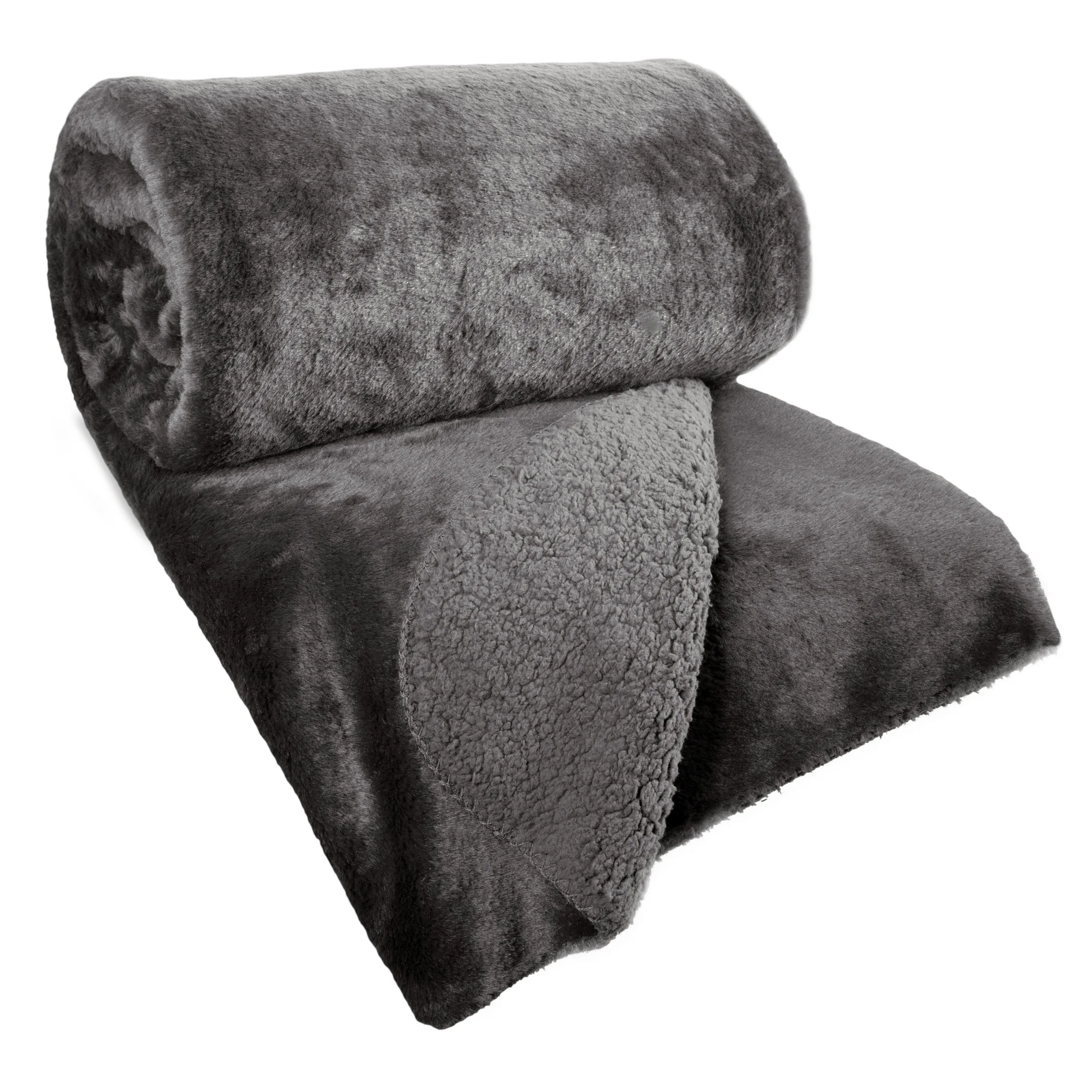Narzuta dwustronna z przyjemnego futerka i tkaniny barankowej stalowa 170x210 cm NINA Eurofirany Premium