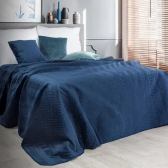 Narzuta welwetowa granatowa 170x210 cm pikowana w jodełkę metodą hot press SOFIA Eurofirany Premium