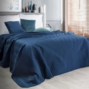 Narzuta welwetowa granatowa 200x220 cm pikowana w jodełkę metodą hot press SOFIA Eurofirany Premium