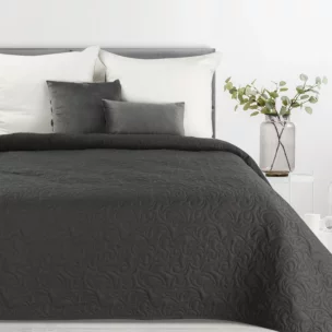 Narzuta z tkaniny imitującej len grafitowa 170x210 cm na łóżko pikowana metodą hot press LENA 4 Eurofirany Premium