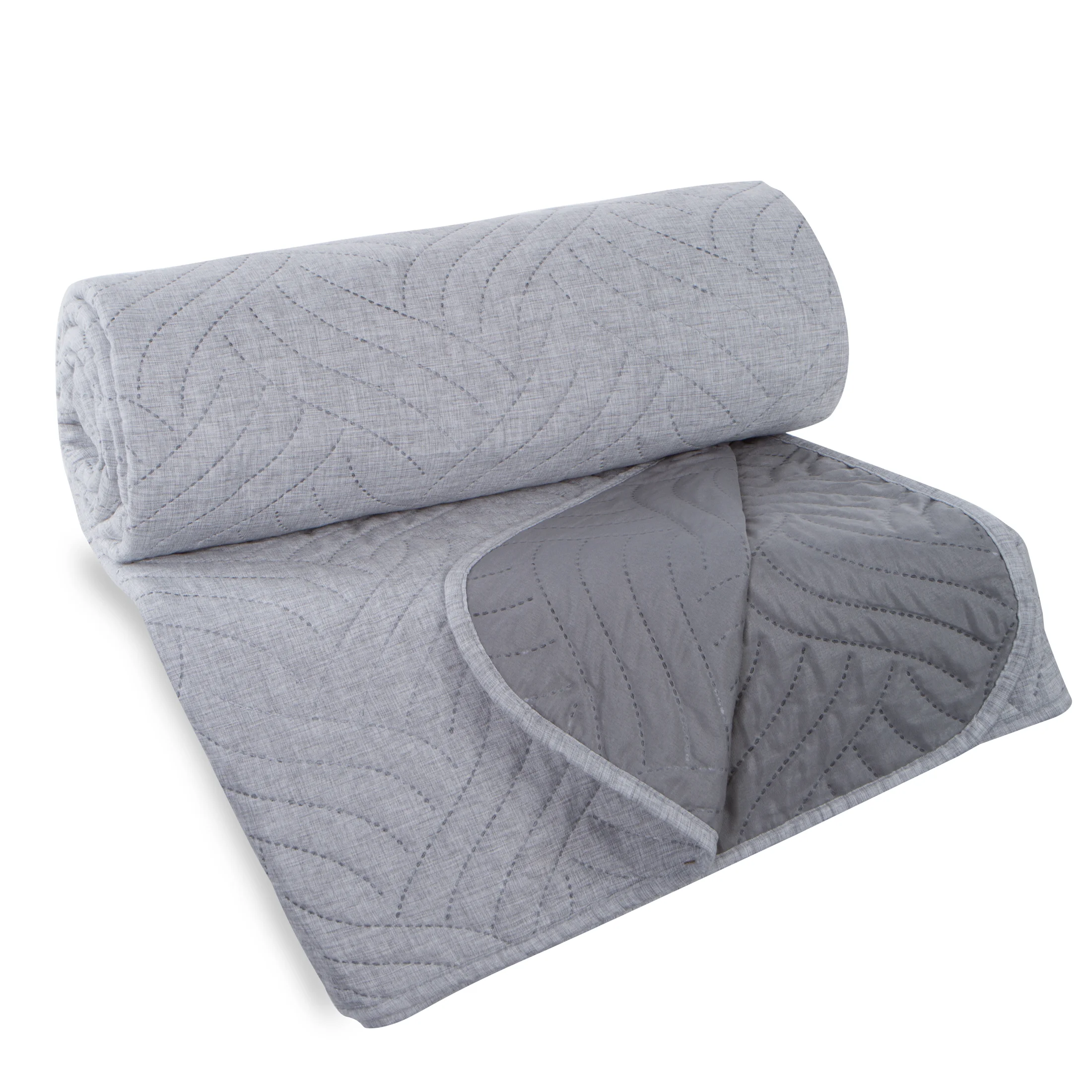 Narzuta imitująca len srebrna 200x220 cm pikowana metodą hot press w geometryczny wzór LEN Design 91