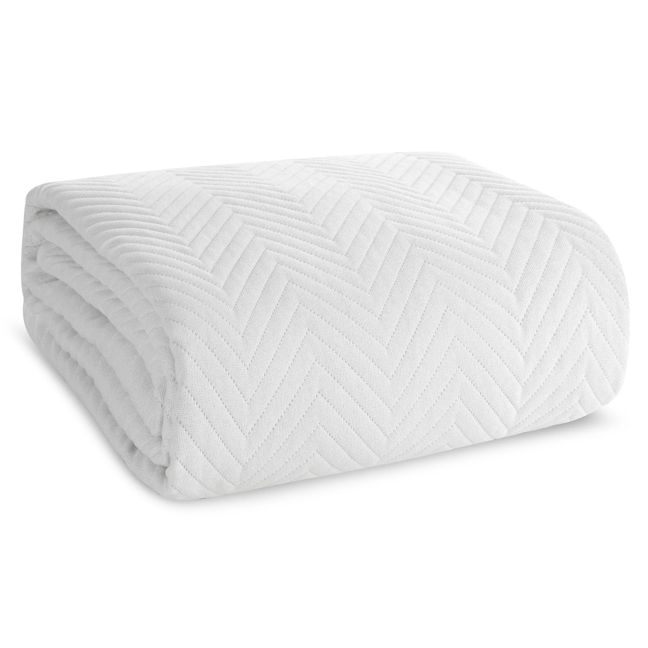 Narzuta z tkaniny o strukturze lnu biała 200x220 cm pikowana w wzór jodełki LEN 3 Eurofirany Premium
