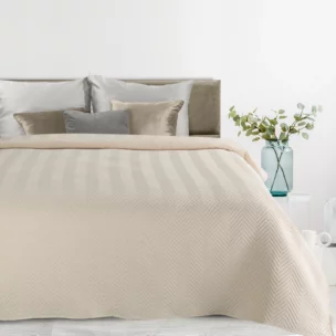 Narzuta z tkaniny o strukturze lnu kremowa 200x220 cm pikowana w wzór jodełki LEN 3 Eurofirany Premium
