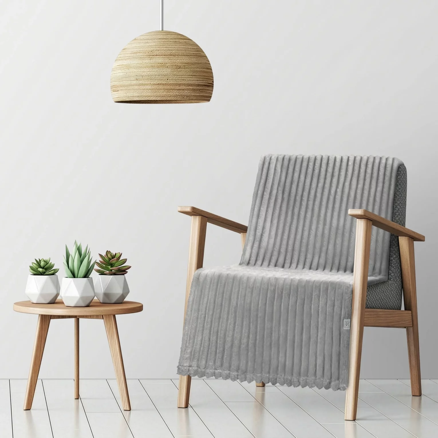 Narzuta na fotel - koc 70x160 cm srebrna z wytłaczanym wzorem i efektem 3D SOFT Design 91