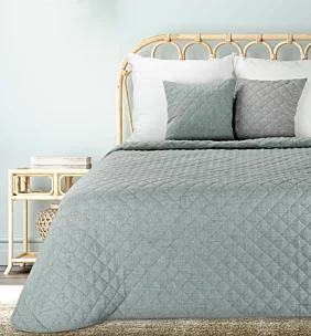 Narzuta o strukturze lnu miętowa 170x210 cm pikowana metodą hot press LEN 1 Eurofirany Premium