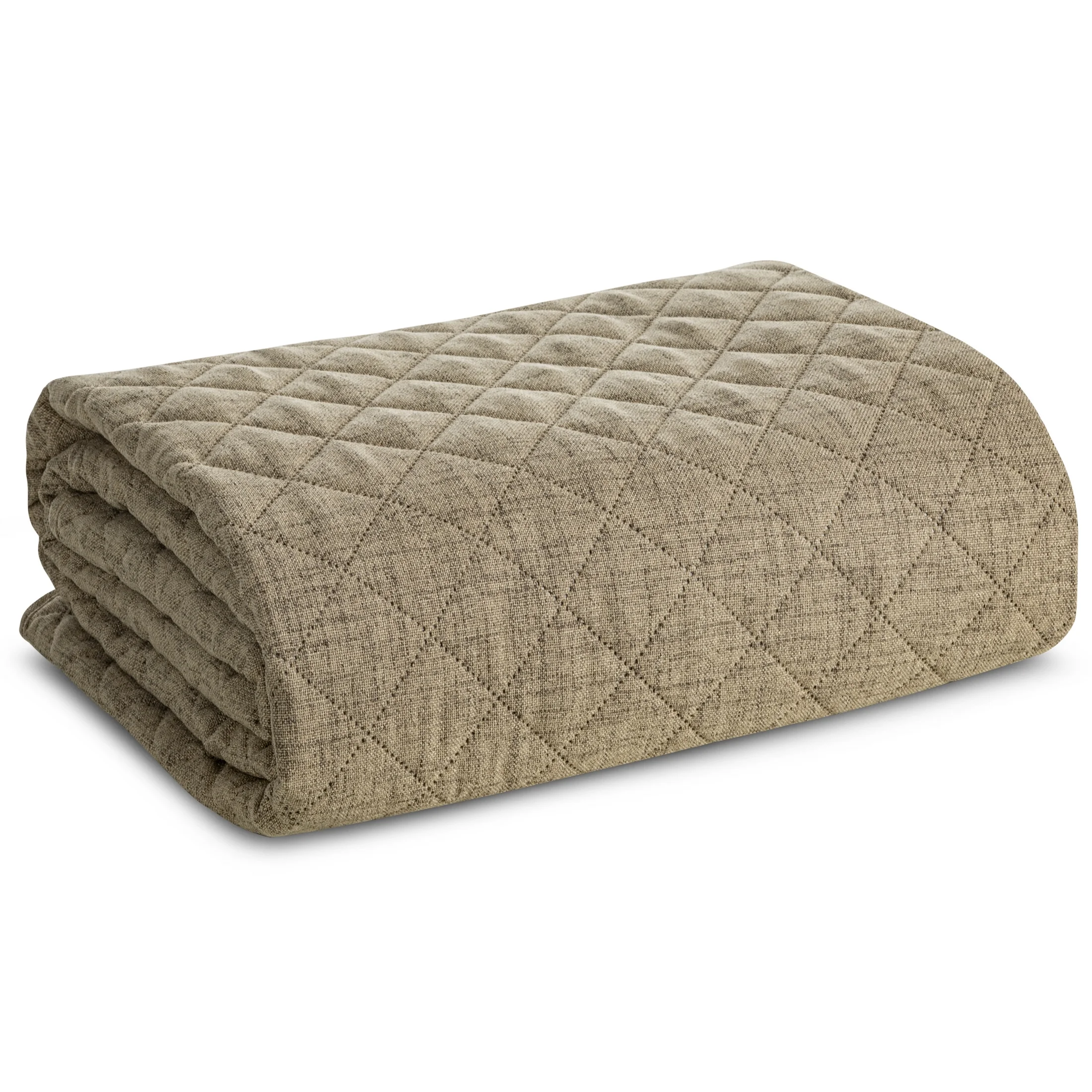 Narzuta o strukturze lnu ciemnobeżowa 170x210 cm pikowana metodą hot press LEN 1 Eurofirany Premium