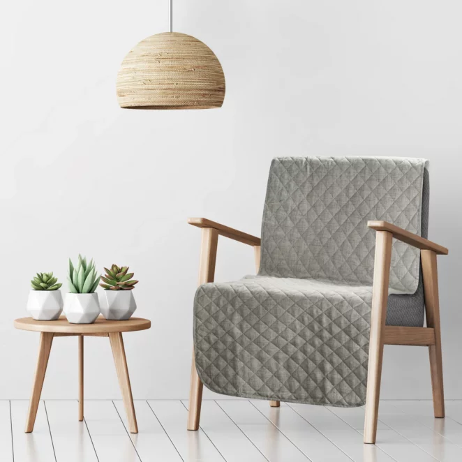 Narzuta ma fotel o strukturze lnu stalowa 70x160 cm pikowana metodą hot press LEN 1 Eurofirany Premium