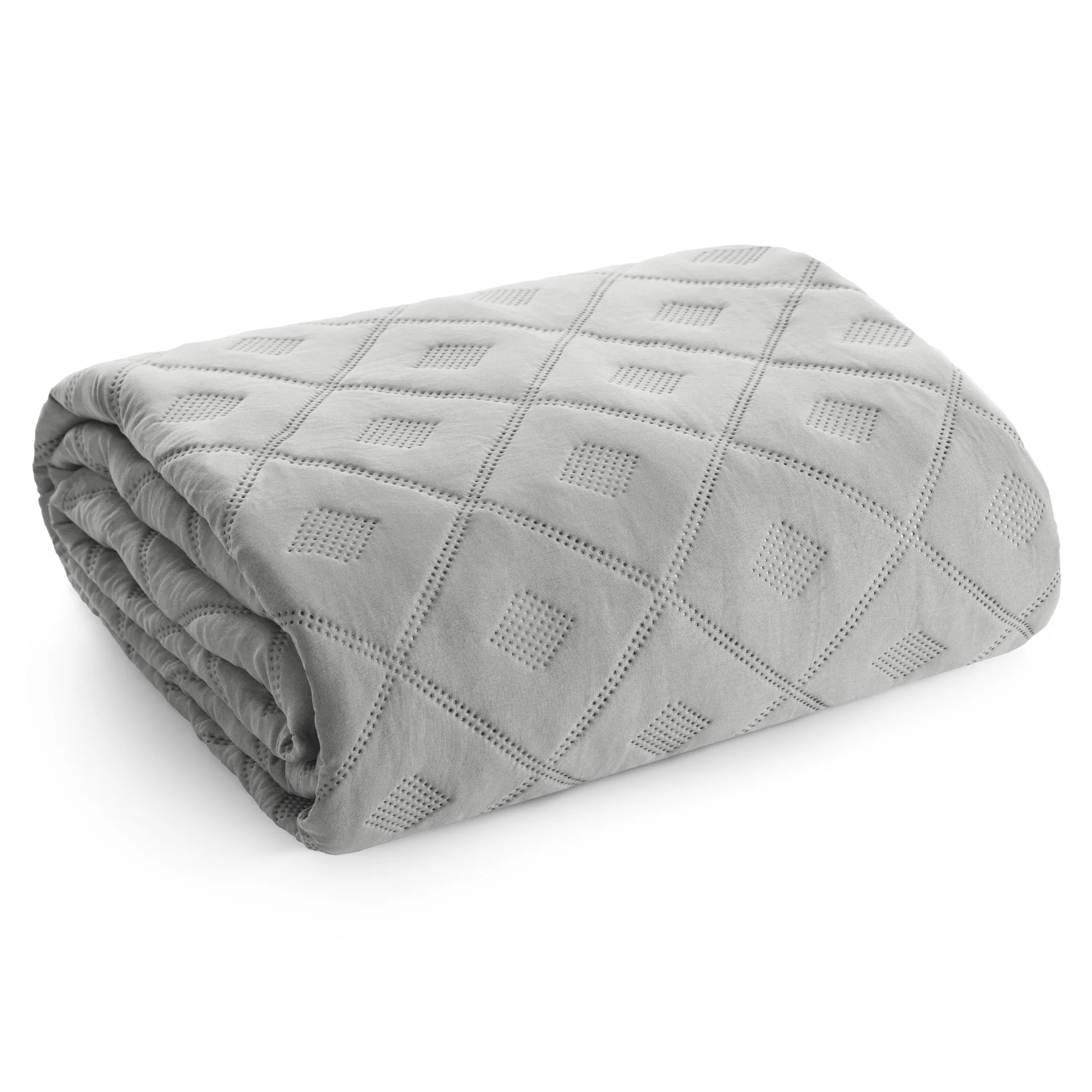 Narzuta srebrna 170x210 cm z geometrycznym wzorem wykonana techniką hot press ALARA 6 Design 91