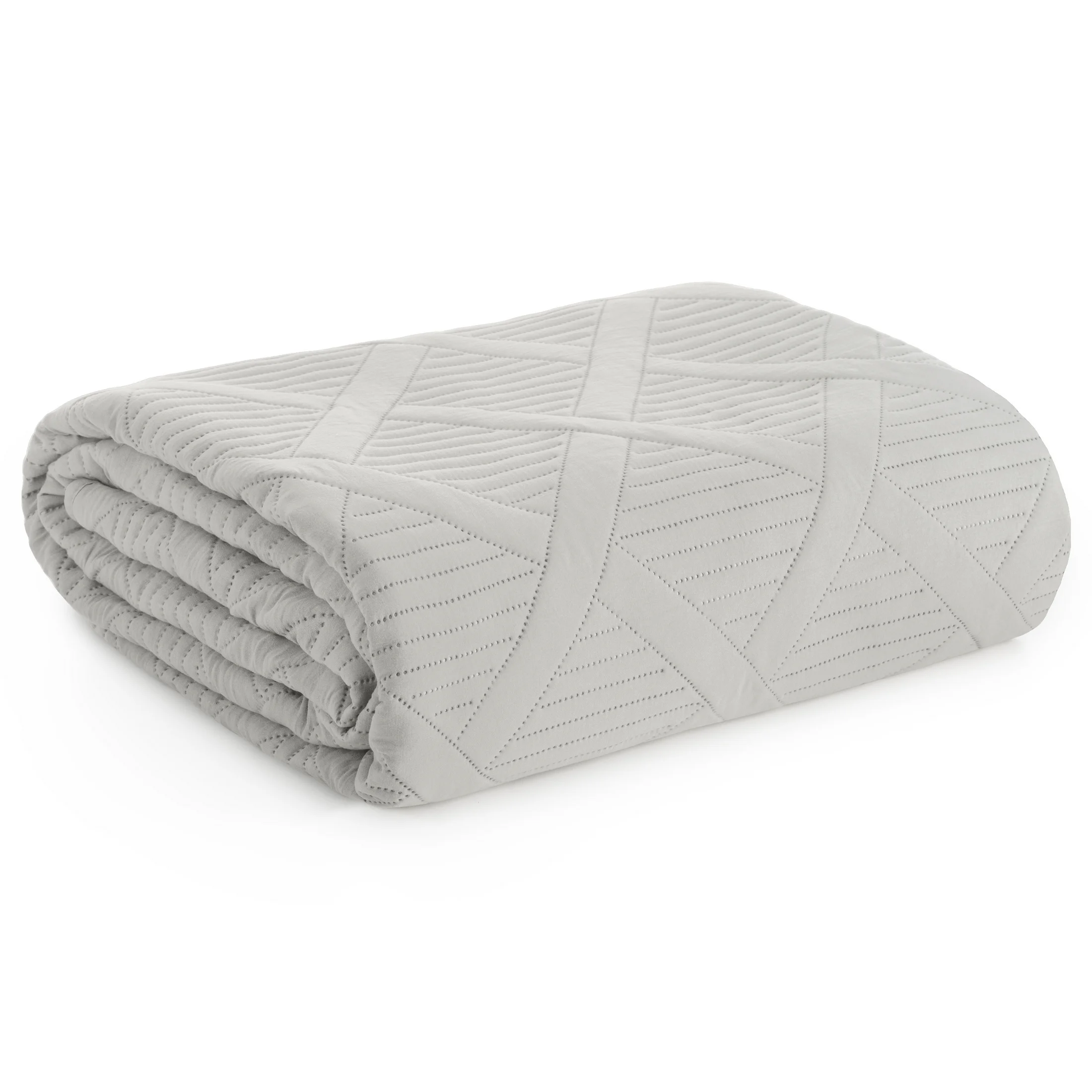 Narzuta srebrna 200x220 cm z geometrycznym wzorem wykonana techniką hot press ALARA 5 Design 91