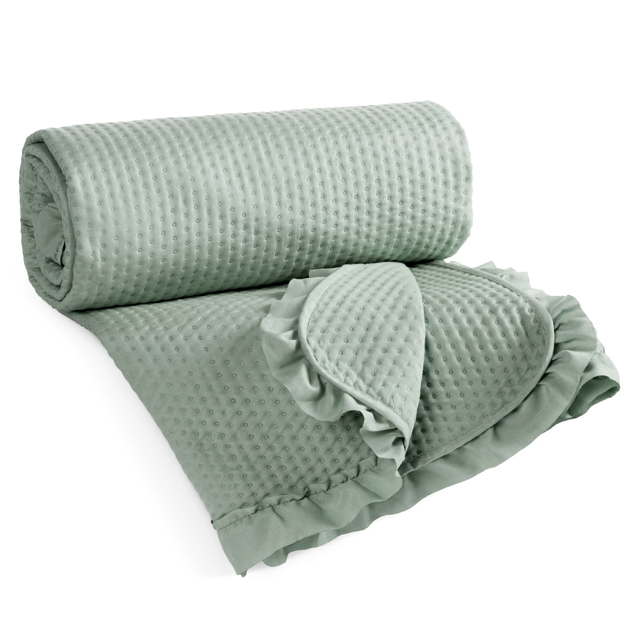 Narzuta szałwiowa pikowana metodą hot press z ozdobną falbanką 240x220 cm FALBANKA Design 91