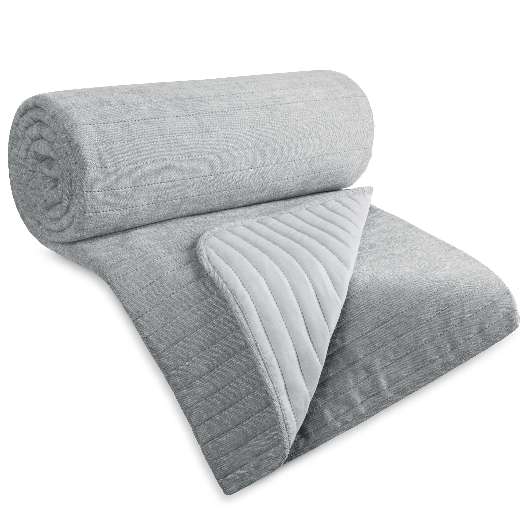 Narzuta szenilowa srebrna 170x210 cm pikowana metoda hot press - GLORI