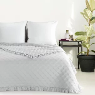 Narzuta srebrna 170x210 cm obszyta falbaną pikowana techniką hot press VANESA Eurofirany Classic