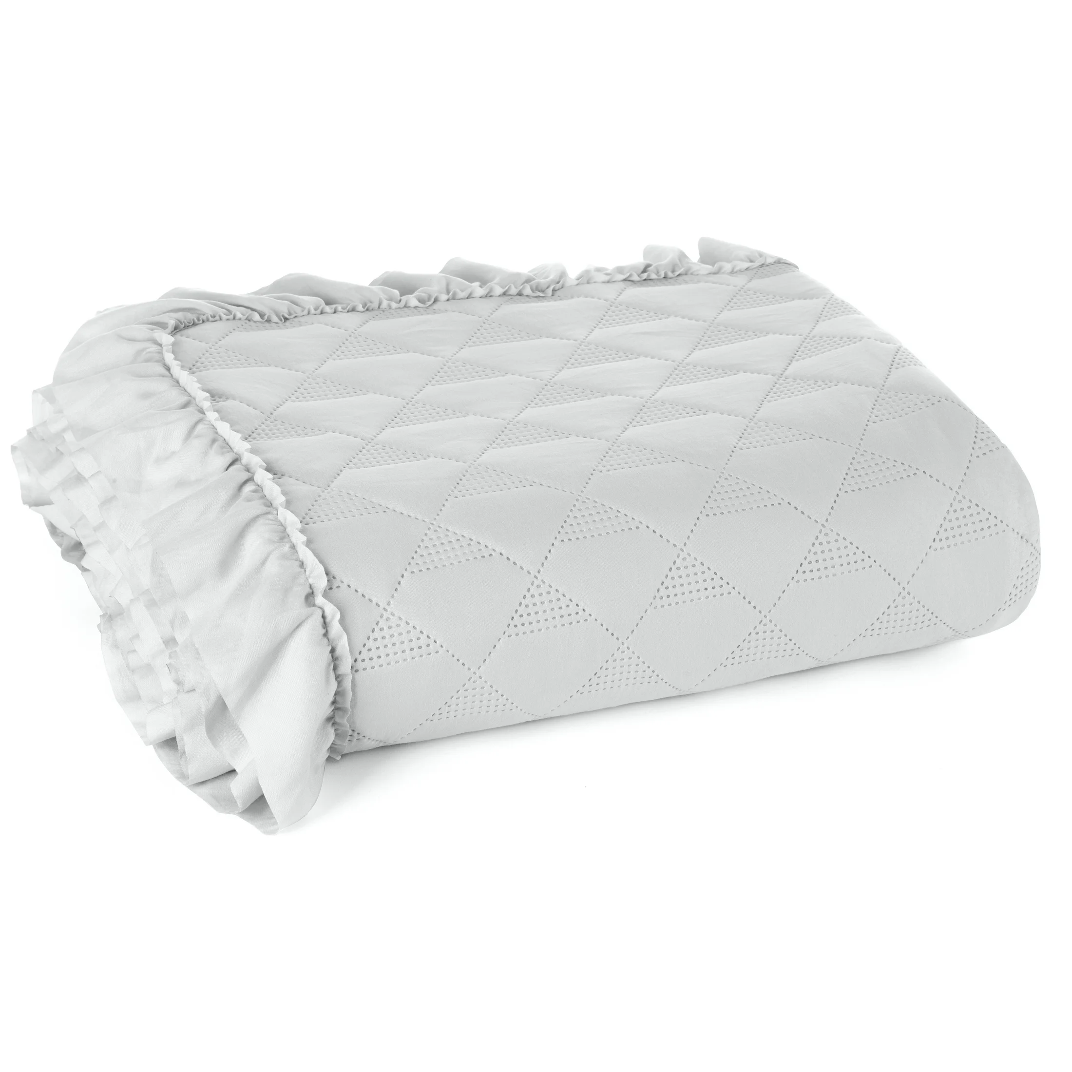Narzuta srebrna 170x210 cm obszyta falbaną pikowana techniką hot press VANESA Eurofirany Classic