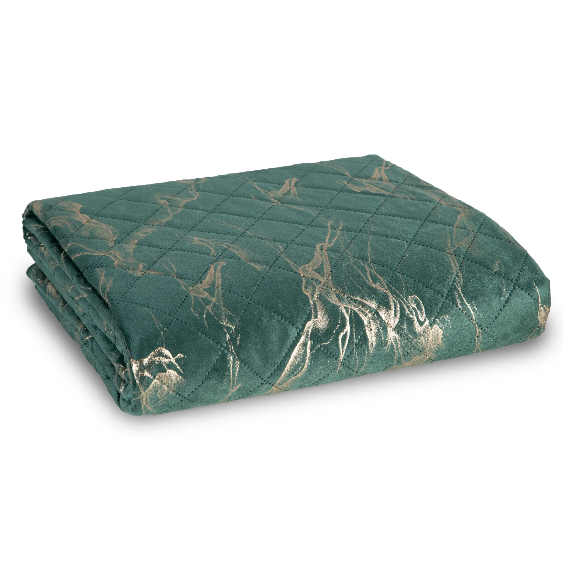 Narzuta welwetowa ciemnozielono, złota 170x210 cm z welwetu zdobiona wzorem marmuru LUIZ 6 Design 91