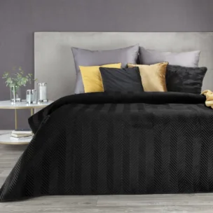 Narzuta welwetowa czarna 200x220 cm pikowana w jodełkę metodą hot press SOFIA Eurofirany Premium