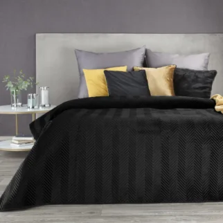 Narzuta welwetowa czarna 220x240 cm pikowana w jodełkę metodą hot press SOFIA Eurofirany Premium
