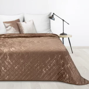 Narzuta welwetowa jasnobrązowo, złota 170x210 cm z welwetu zdobiona wzorem marmuru LUIZ 6 Design 91