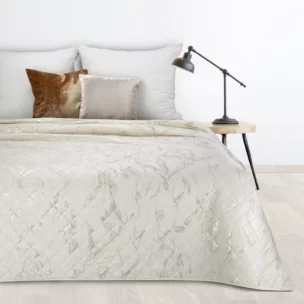 Narzuta welwetowa kremowo, złota 170x210 cm z welwetu zdobiona wzorem marmuru LUIZ 6 Design 91