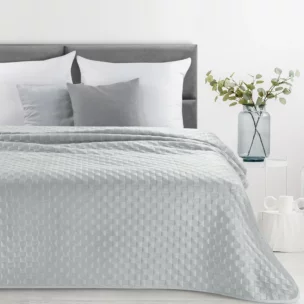 Narzuta welwetowa srebrna 170x210 cm pikowana metodą hot press SOFIA 4 Eurofirany Premium