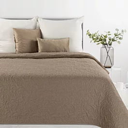 Narzuta z tkaniny imitującej len brązowa 170x210 cm na ł&oacute;żko pikowana metodą hot press LENA 4 Eurofirany Premium