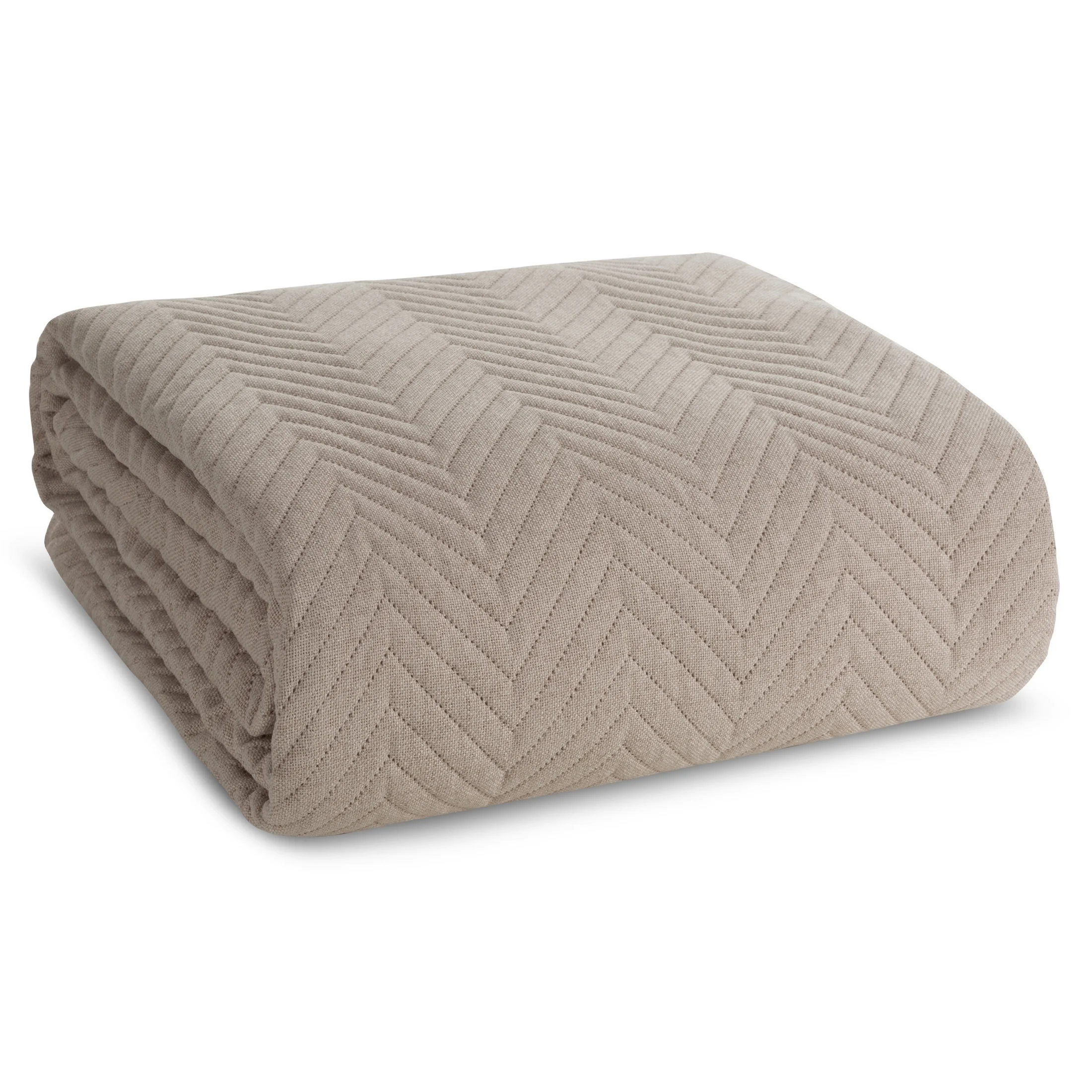 Narzuta z tkaniny o strukturze lnu beżowa 200x220 cm pikowana w wzór jodełki LEN 3 Eurofirany Premium
