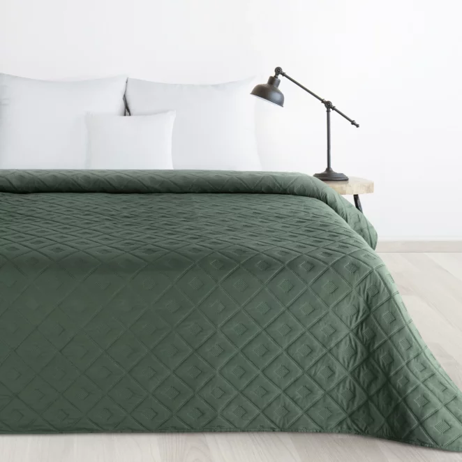 Narzuta zielona 220x240 cm z geometrycznym wzorem wykonana techniką hot press ALARA 6 Design 91