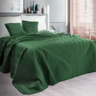 Narzuta welwetowa ciemnozielony 230x260 cm pikowana w jodełkę metodą hot press SOFIA Eurofirany Premium