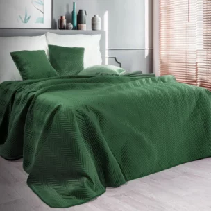 Narzuta welwetowa ciemnozielony 170x210 cm pikowana w jodełkę metodą hot press SOFIA Eurofirany Premium