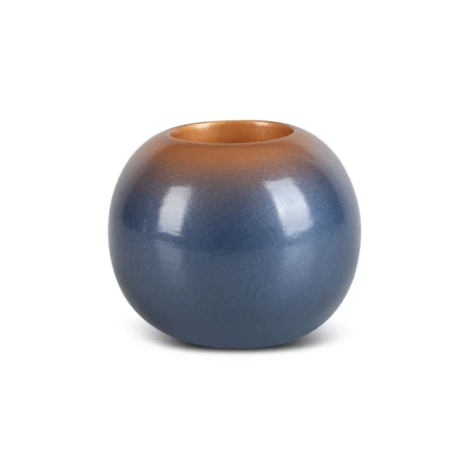 Świecznik ceramiczny niebiesko-złoty z efektem ombre średnica 10x9 cm NESSA