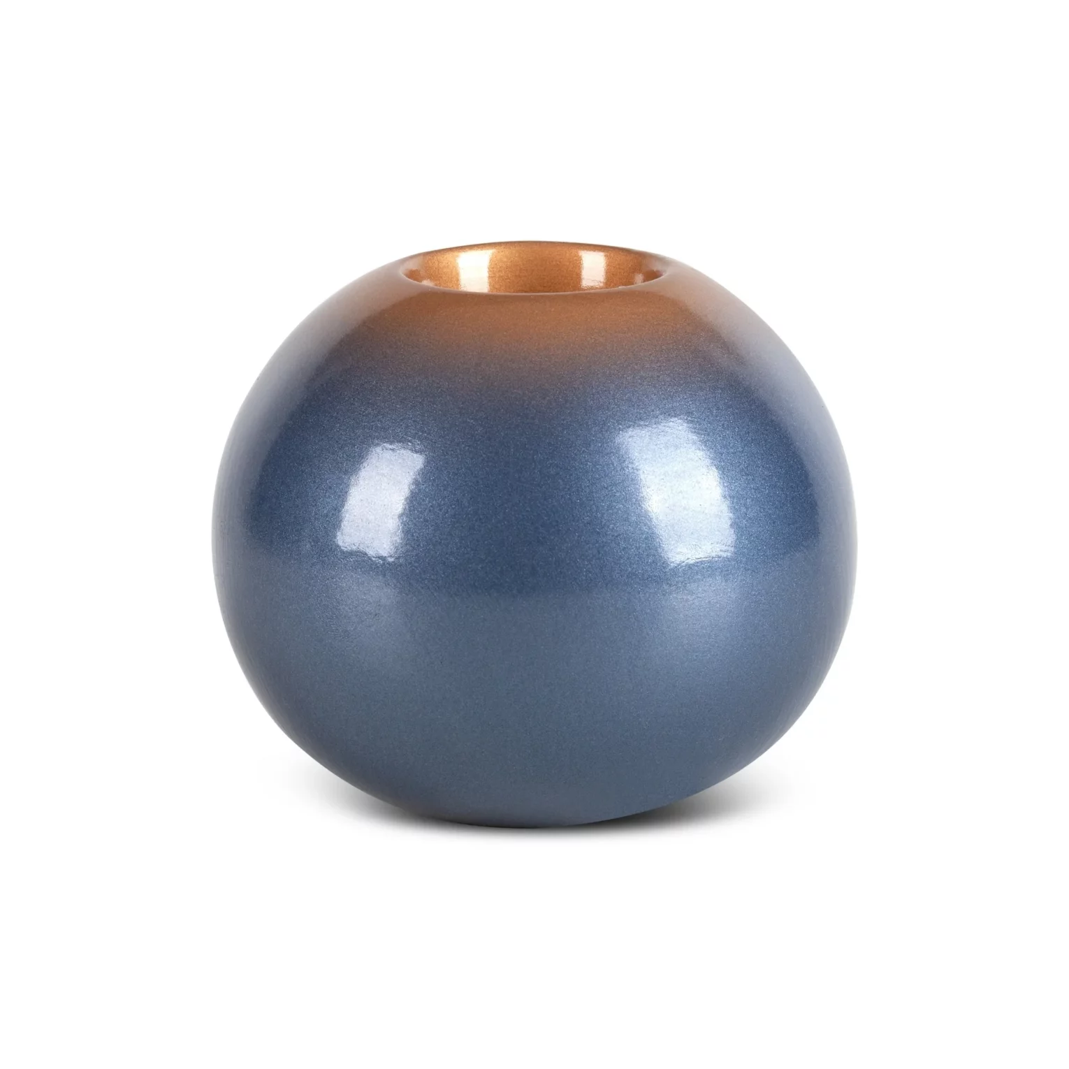 Świecznik ceramiczny niebiesko-złoty z efektem ombre średnica  12x11 cm NESSA