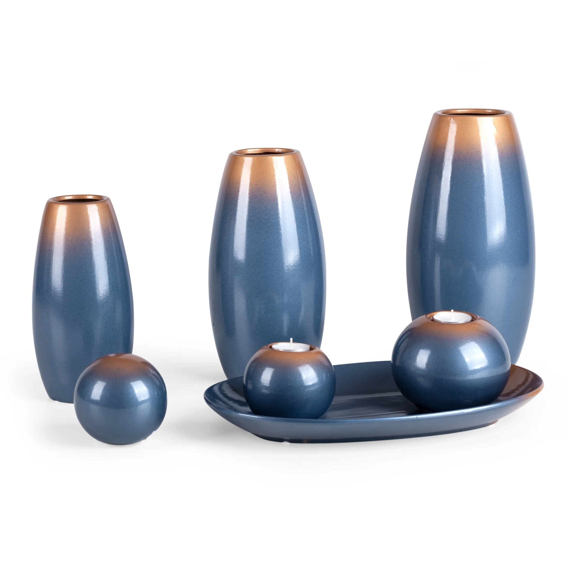 Wazon ceramiczny niebiesko-złoty z efektem ombre średnica 11x22 cm NESSA