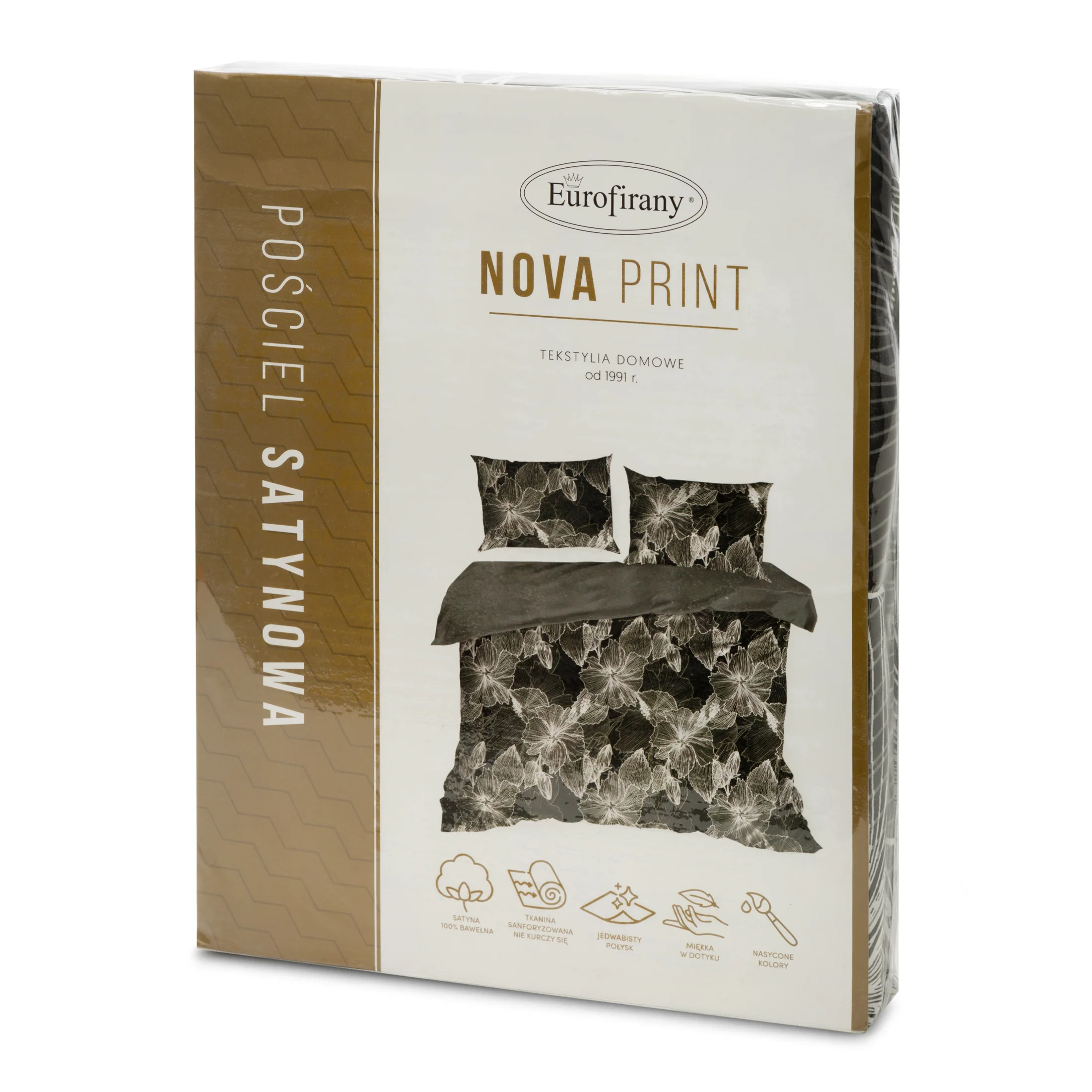 NOVA PRINT Komplet pościeli NIKA z satyny bawełnianej z kwiatami w stylu zentangle