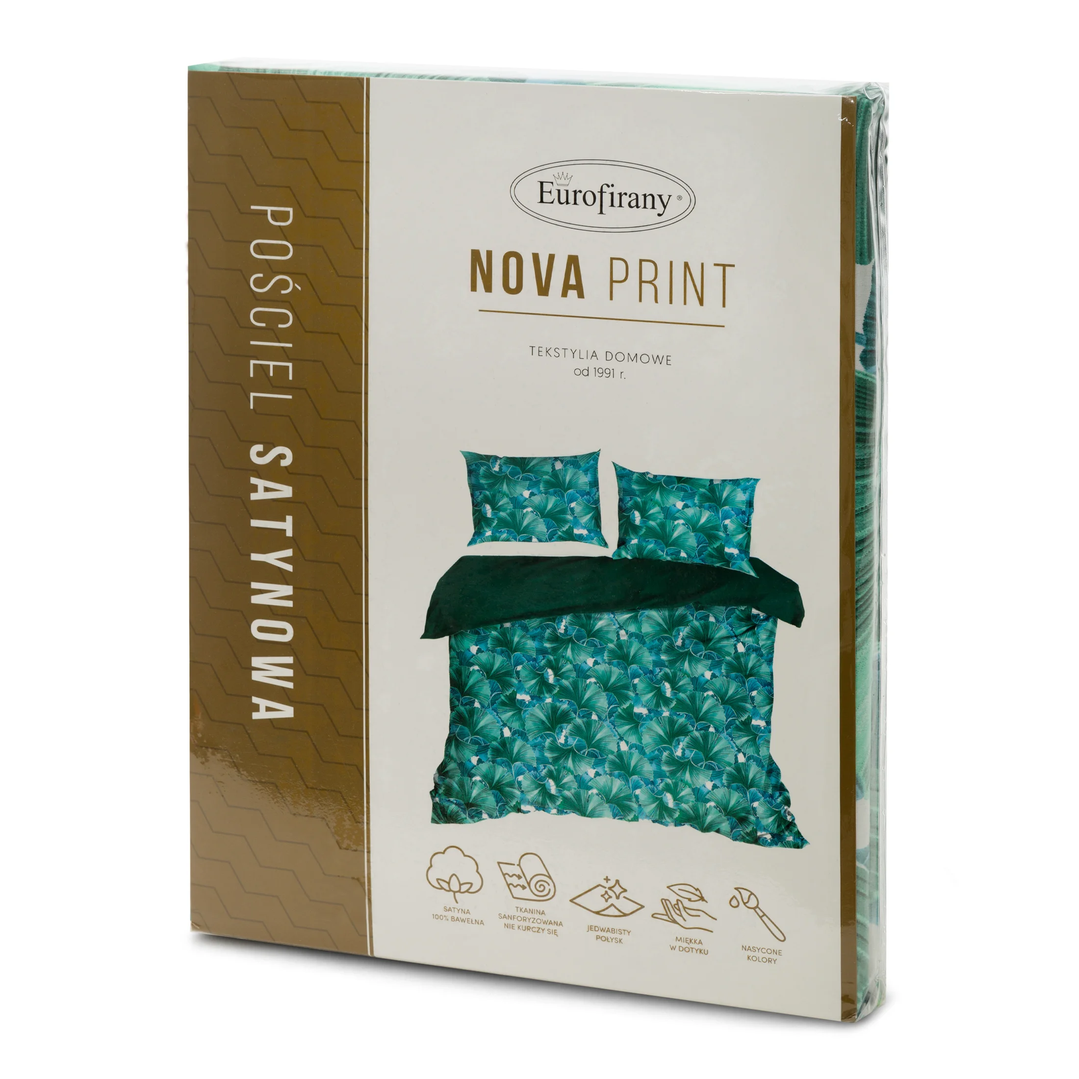 NOVA PRINT Komplet pościeli NIKA z satyny bawełnianej z motywem liści miłorzębu