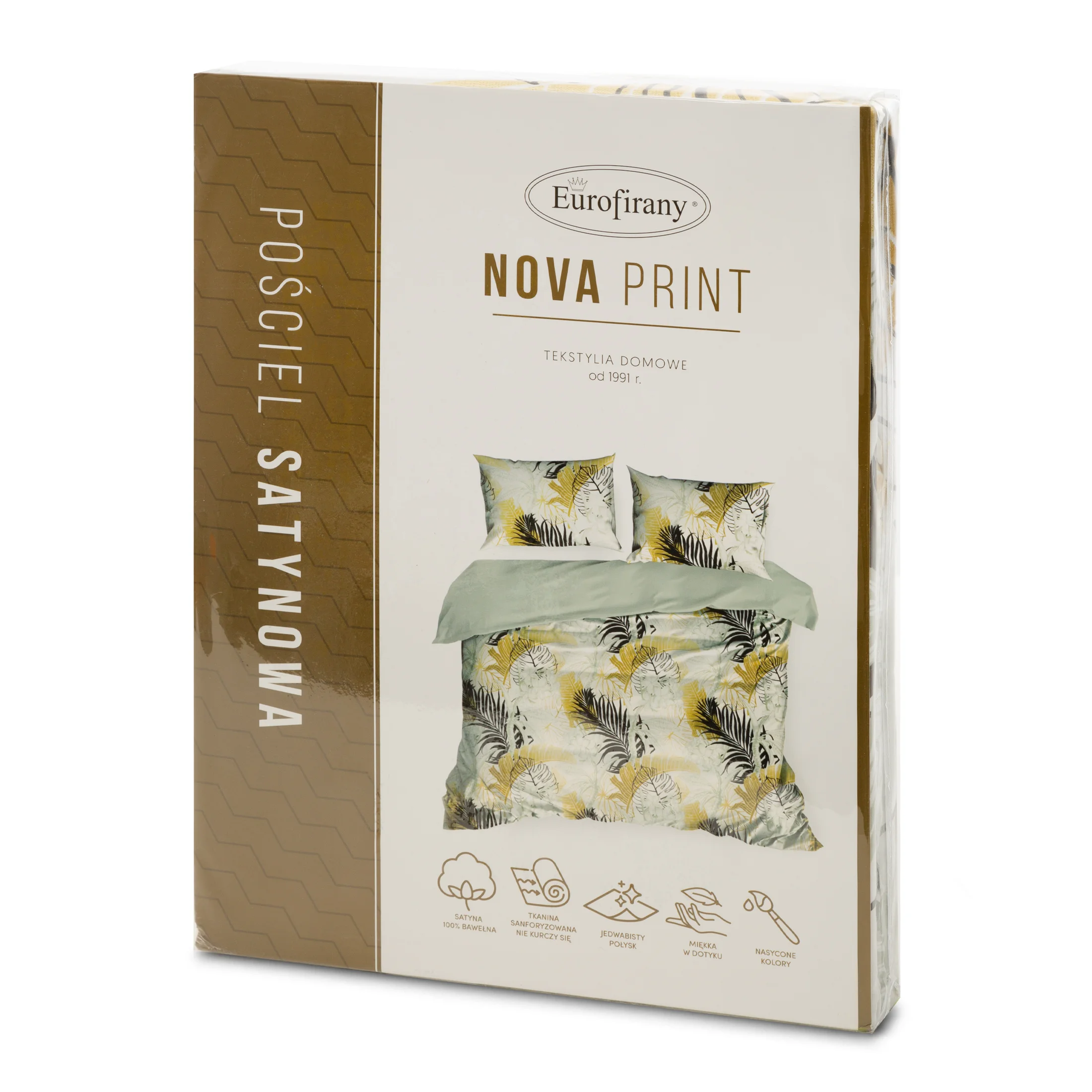 NOVA PRINT Komplet pościeli NIKA z satyny bawełnianej z nowoczesnym nadrukiem liści i kwiatów