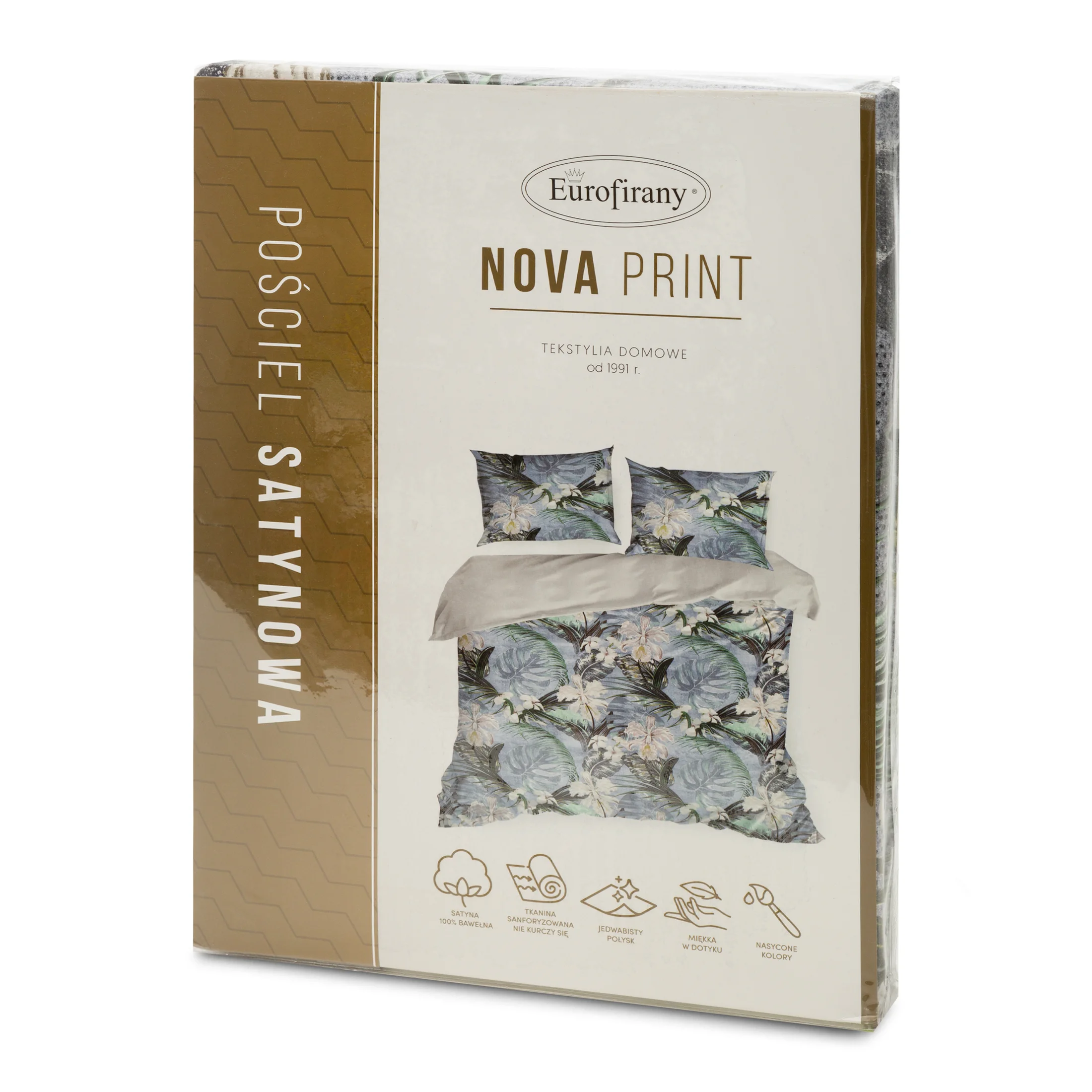 NOVA PRINT Komplet pościeli z satyny bawełnianej z motywem egzotycznych kwiatów i liści