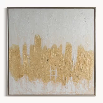 Obraz abstrakcja biało, złocisty ręcznie malowany na płótnie 80x80 cm ABSTRACT