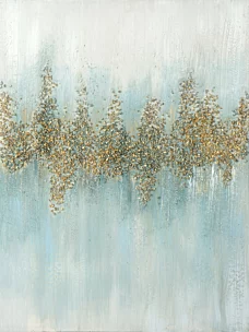 Obraz abstrakcja jasnoniebieski ręcznie malowany na płótnie, z drobnymi złotymi kamykami i brokatem 60x80 cm ABSTRACT