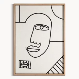 Obraz abstrakcja beżowo, czarny nadruk na płótnie oprawiony w ramkę 50x70 cm