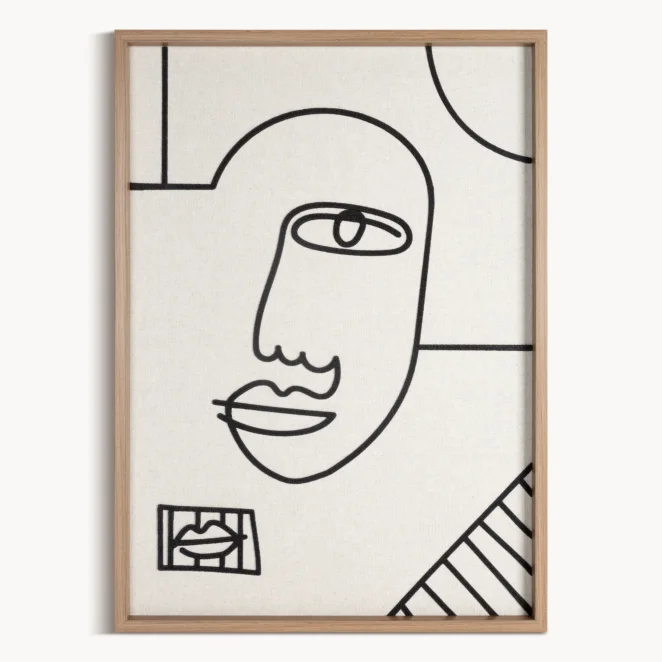 Obraz abstrakcja beżowo, czarny nadruk na płótnie oprawiony w ramkę 50x70 cm