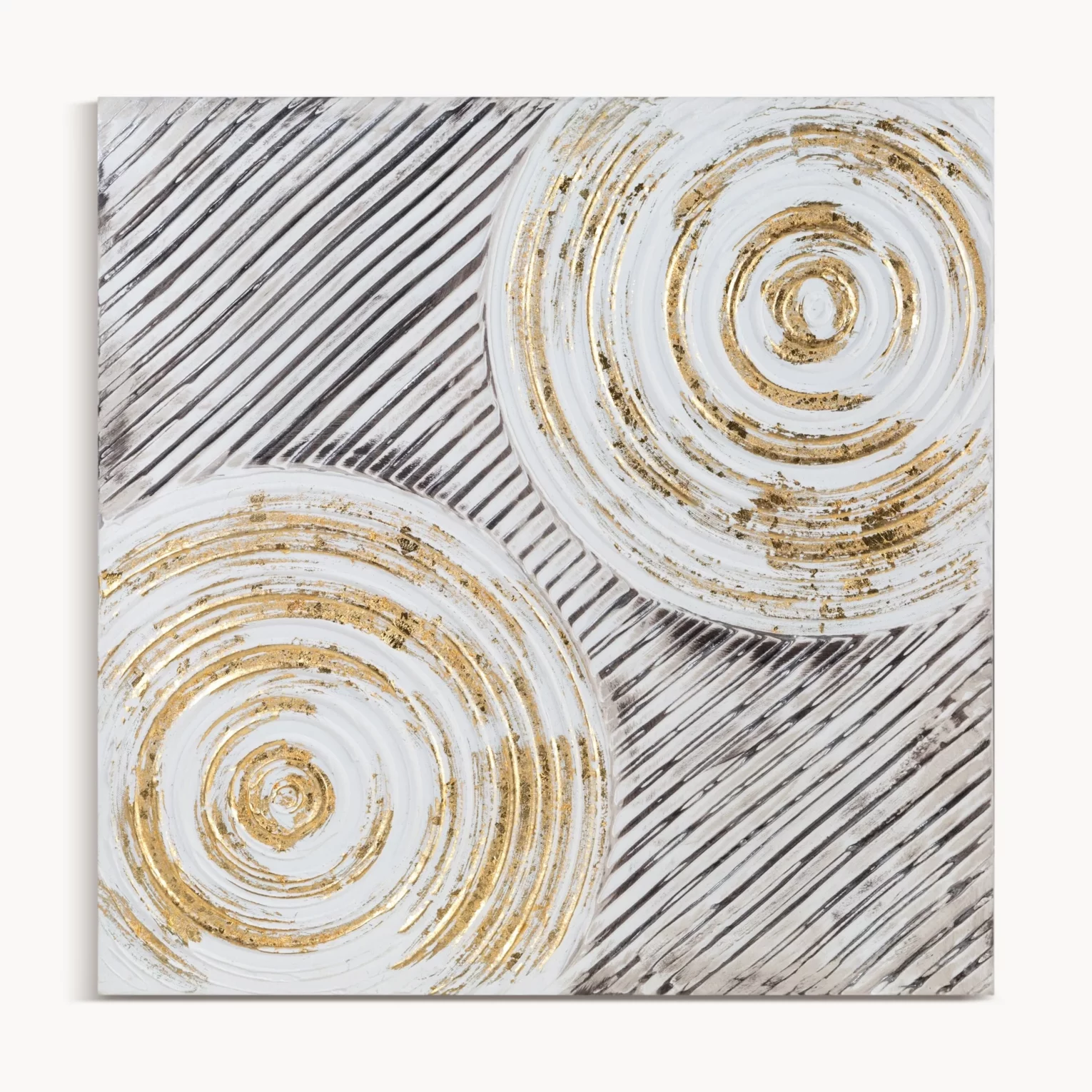 Obraz abstrakcja biało, złoty ręcznie malowany obraz na płótnie w stylu boho 60x60 cm