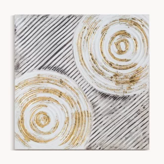 Obraz abstrakcja biało, złoty ręcznie malowany obraz na płótnie w stylu boho 60x60 cm