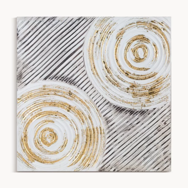 Obraz abstrakcja biało, złoty ręcznie malowany obraz na płótnie w stylu boho 60x60 cm