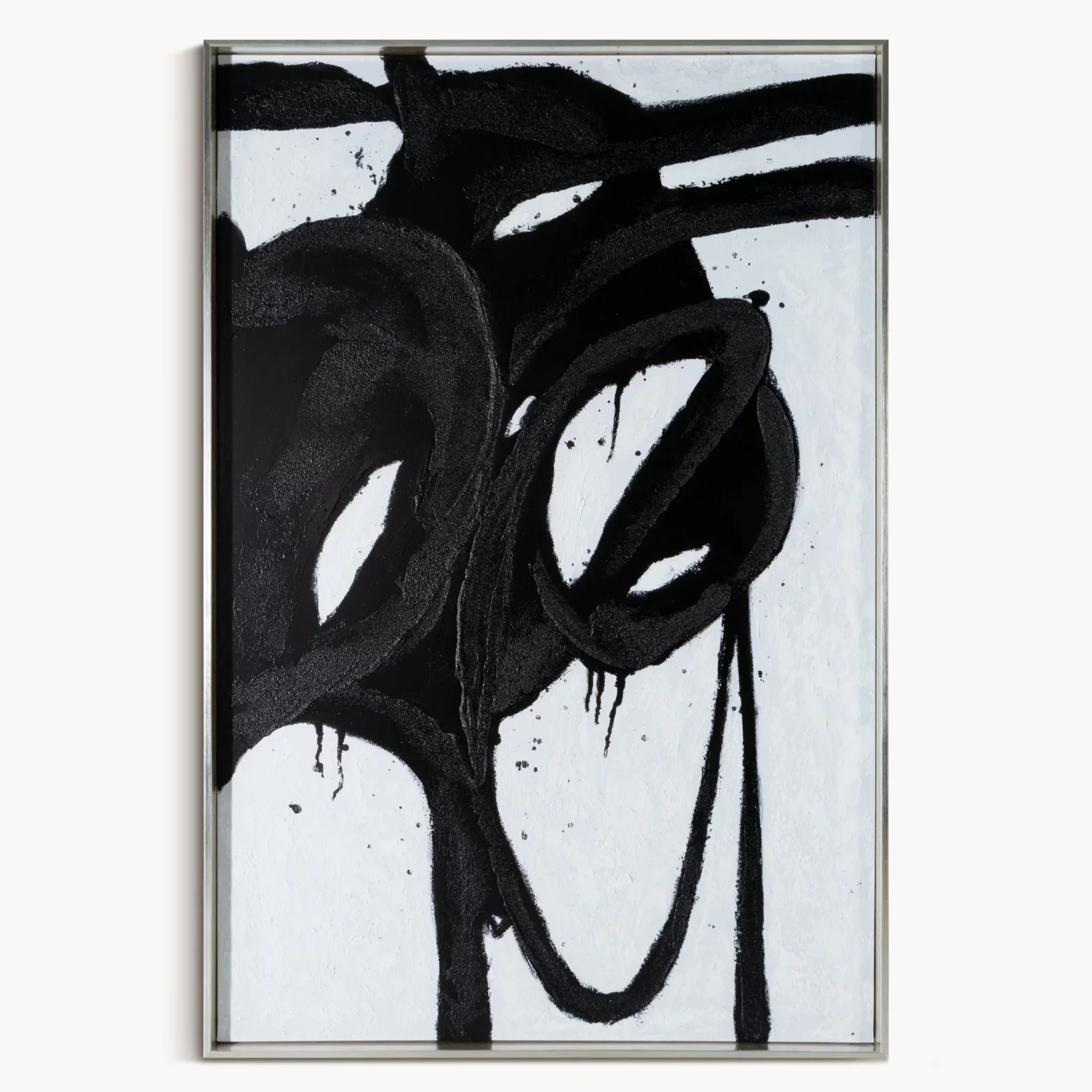 Obraz abstrakcja czarno, biały ręcznie malowany na płótnie 80x120 cm