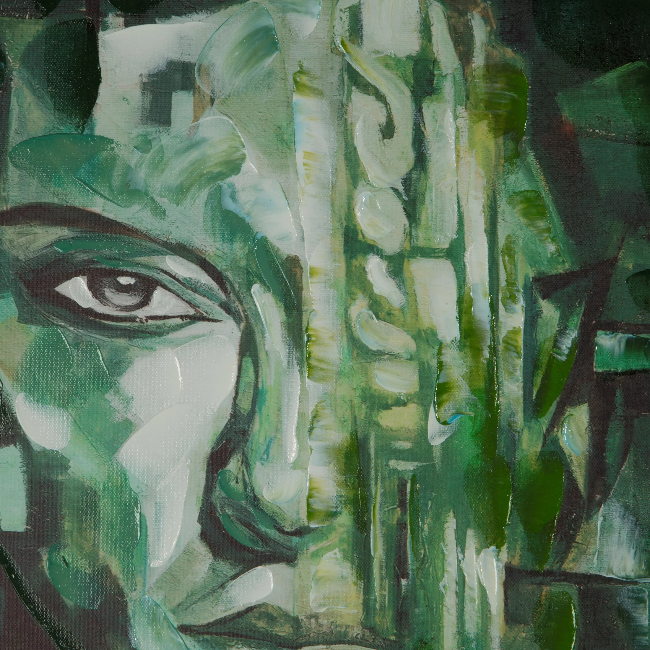 Obraz abstrakcja czarno, zielony ręcznie malowany na płótnie oprawiony w ramę 70x70 cm